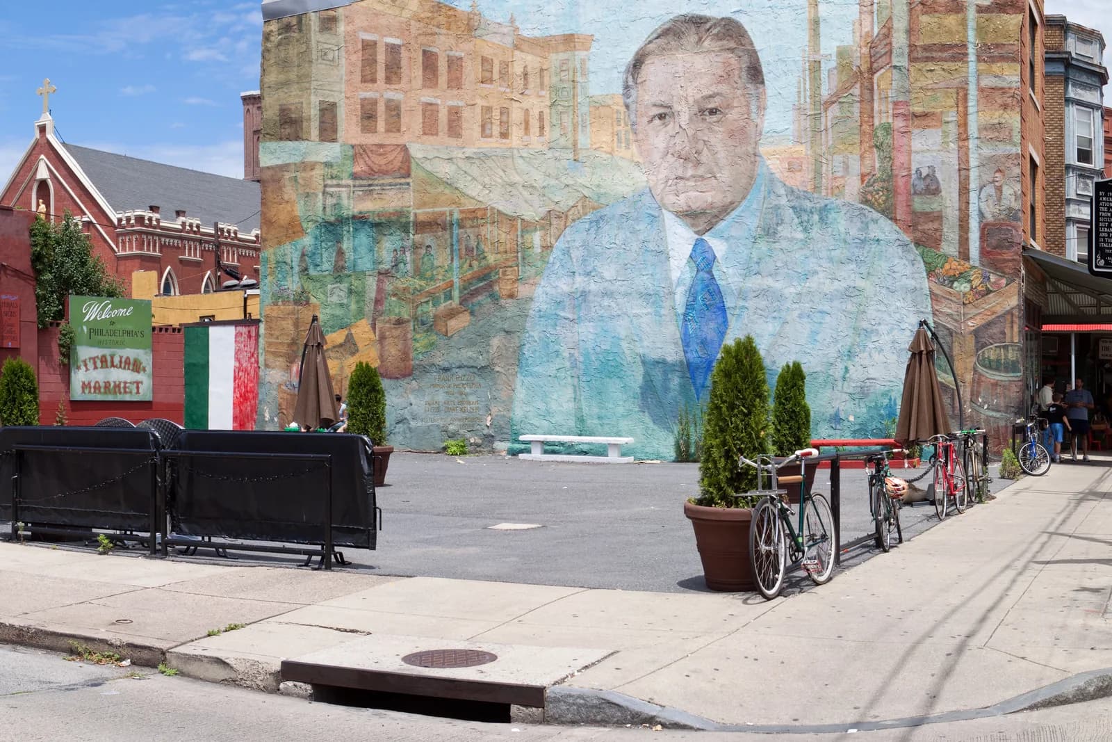 Storefronts and street vendors along Philadelphia's South 9th Street Italian Market